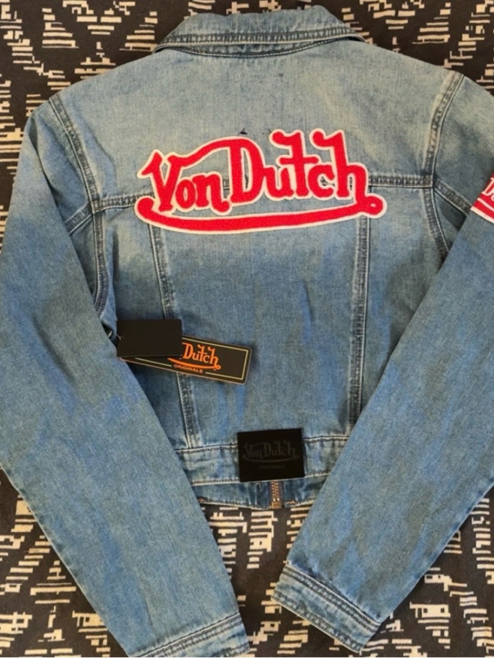 Von Dutch Light Blue Denim Jacket with Embroidered Wing Detail - Picture 2 of 2